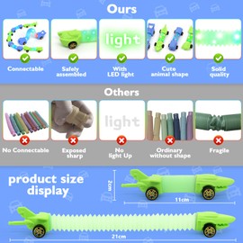 DELEE Sensory Tubes Toy, Pop Tubes Light Up Sensory Car, 6 Pcs LED Sensory Toy, Stress Relief for Adult Autism Kids, Christmas Glow Party Favours for Toddlers Birthday Gift