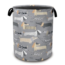 Cute Dachshunds Laundry Basket,Grey Dogs Collapsible Laundry Baskets with Handles,Waterproof Oxford Cloth Storage Basket 16"x20" for Bathroom/Bedroom/Dormitories