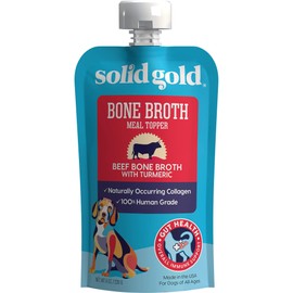 Solid Gold Beef Bone Broth for Dogs - Grain Free Dog Food Topper Rich in Collagen and Superfoods - Nutrient Dense Dog Gravy Topper for Dry Food - Promotes Gut Health and Hydration - Single
