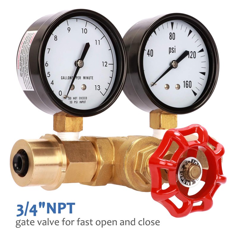 MEASUREMAN Water Pressure and Flow Test Gauge Assembly, Dual Measurement