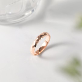 Greenpod 4MM Rose Gold Tungsten Wedding Band for Women Faceted Edge Dome Polished Engagement Rings Size 7