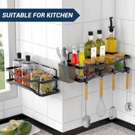 2 Pack Bathroom Shower Organizer, Adhesive Shelves with hooks and Hanging Cups, No Drilling Rustproof Stainless Steel Bathroom Caddy for Shower Storage