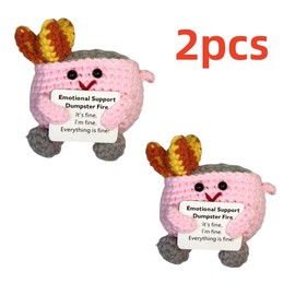 Crochet Dumpster Fire Toy, 2 Counts Emotional Support Dumpster Fire Plush Toy, Emotional Support Ornament for Easter Decoration Or Gift:_2pcs(pink)