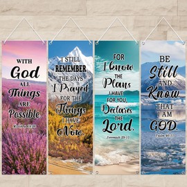 Moukeren 4 Pcs Easter Church Banners with Scripture Religious Porch Banners Backdrops for Sanctuary Wall Worship Bible Verse Christian Praise Hanging Signs Church Decor(Scripture)