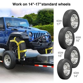 Trekassy Tow Dolly Straps for Car with Flat Hooks-2 Pack, Heavy Duty Car Tire Bonnet Net Fits 14"-17" Tires, 10, 000 lbs Break Strength, Includes 2 Axle Straps