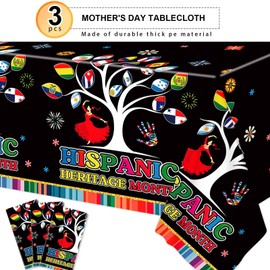 Qpout 3 Pieces Hispanic Heritage Month Tablecloth,Colorful Disposable Plastic Table Cover for Spanish Classroom, Party & Celebration Decor, National Hispanic Heritage Month Decorations