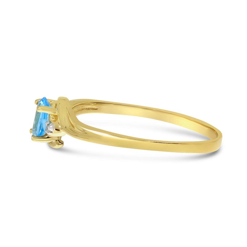 14k Yellow Gold Oval Blue Topaz And Diamond Ring (Size