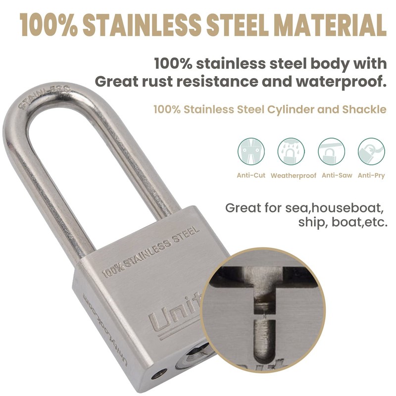 Unity Marine Padlock Keyed Alike 100% Stainless Steel Weatherproof for