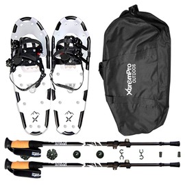 XtremPro All Terrain Snowshoes with Trekking Poles,Lightweight Aluminum Snowshoes and Trekking Poles for Women/Men/Kids,Adjustable Ratchet Bindings and Carrying Tote Bag(Black, 25)