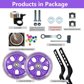 DDJKCZ Training Wheels Flash Mute Big Wheel Compatible for 12 14 16 18 20 inch Single Speed Bicycle (Deep purple)