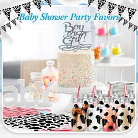 SiliFine 24 Set 7 oz Plastic Milk Bottles with Straws Silver Metal Lids Cow Print Milk Stickers Reusable Jar Beverage Containers for Baby Shower Birthday Dairy Party Favors Supplies