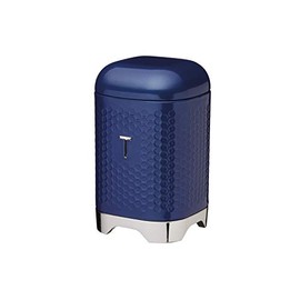 KitchenCraft Lovello LOVTEABLU Textured Tea Caddy with Geometric Hexagon Pattern, 11 x 11 x 19 cm (4.5" x 4.5" x 7.5") - Midnight Navy