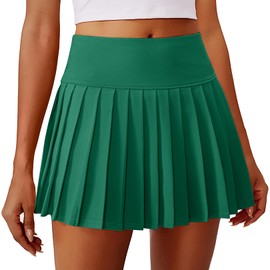 PINSPARK Athletic Skorts for Woman Tummy Control Tennis Skort with Pocket High Waist Golf Skirts Stretch Workout Skirt, Green XS