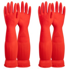 ThxToms Rubber Dishwashing Cleaning Gloves (2-Pair) - Fleece Lined, Reusable, Waterproof with Extra-Long Cuff & Anti-Slip Design for Household & Kitchen Use - Large