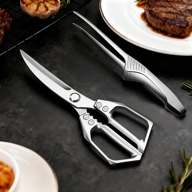 Heavy-Duty Kitchen Shears BBQ Tongs Set – Multipurpose Poultry Shears丨Non-Slip