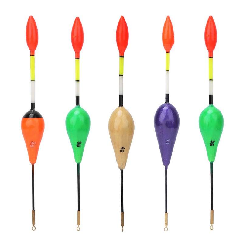 5Pcs Balsa Wood Short Fishing Floats Bobbers Set Tackle Accessory