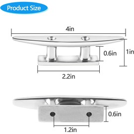VEITHI 4 inch Boat Cleat Flat Top 2 Pack, 316 Stainless Steel Boat Dock Cleats Small,Rope Cleat,Dock Cleats with Screws for Marine or Nautical Decor and Dock Cleat Decorative.