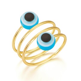 Pingyongchang Colorful Evil Eye Ring for Women Gold Healing Stacking Ring Amulet Lucky Statement Jewelry Gift Size 7-Light Blue