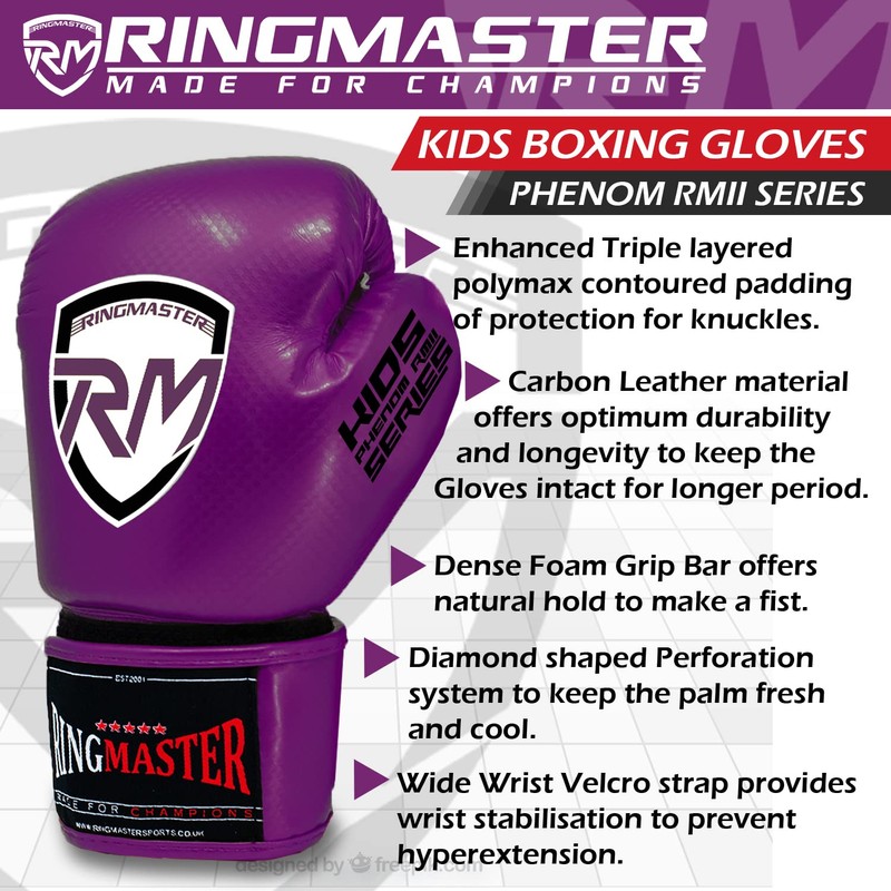 RingMaster Sports Kids Boxing Gloves Carbon Leather Training Sparring Punch