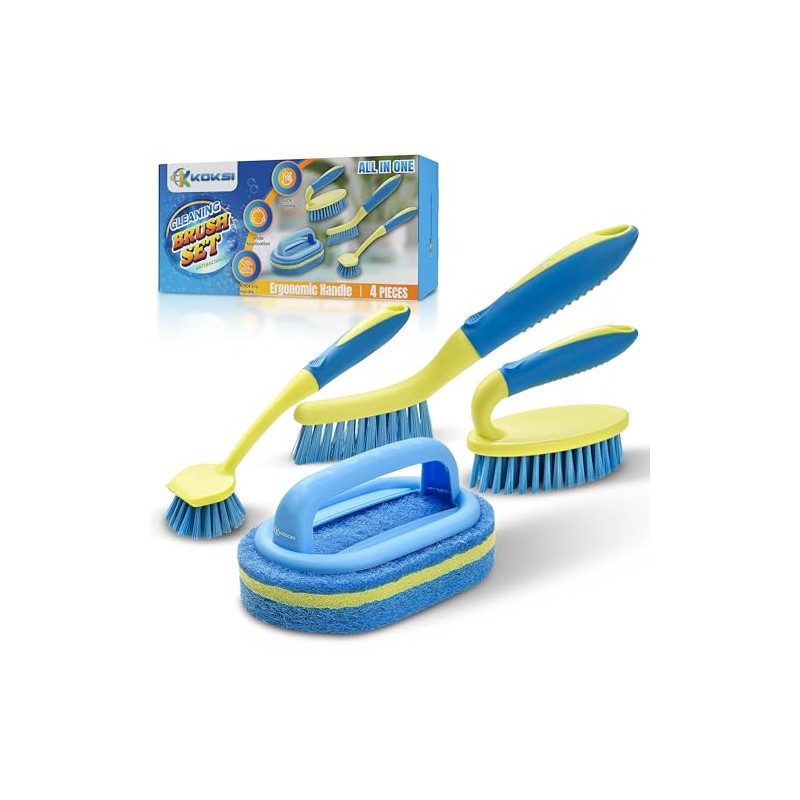 Scrub Brush Set for Bathroom Kitchen Bathtub Toilet Deep Cleaning