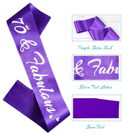 HUBEISIYU 70 & Fabulous Birthday Sash, 70th Birthday Gifts idea for women, Funny 70th Birthday Party Suppiles, Purple+ Silver(70 & Fabulous)