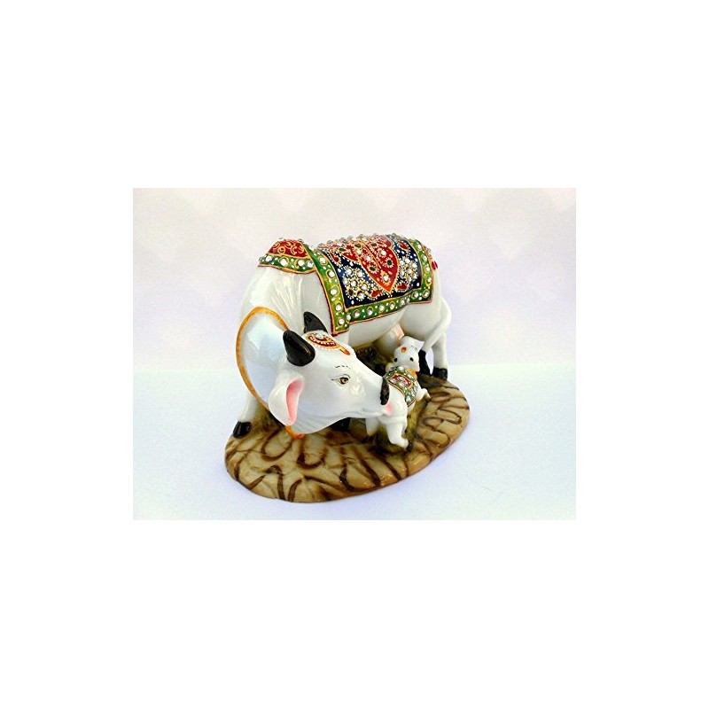 Ramashram Dust Polyresin Decorative Marble Kamdhenu Cow and Calf Big