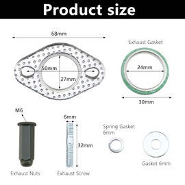1 Set Exhaust Bolt and Gasket Kit for GY6 50cc 70cc 90cc 110cc 125cc 150cc Engines Washer Muffler Gasket Compatible with GMB139 Engine Fits Scooters Go Karts Moped Quad Bikes
