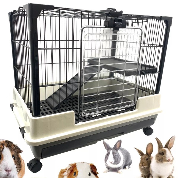 Mcage 2-Tiers Indoor Guinea Pig Rabbit Bunny Ferret Kitten Rolling