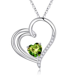 Iefil Birthstone Necklaces for Women - Best Friend Birthday Gifts, Friendship Gifts, Peridot Heart Necklace, 925 Silver August Birthstone Gold Necklace, Jewelry Gifts for Her Mom Sister