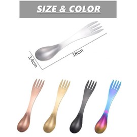 Aurorasports 5 Pcs Stainless Steel 2 in 1 Fork Spoon with A Cloth Bag, Lightweight Camping Utensil Spoon, Travel Spork, Portable Spoon Fork Combo Reusable Spork Set for Picnic Party (Multicolor)