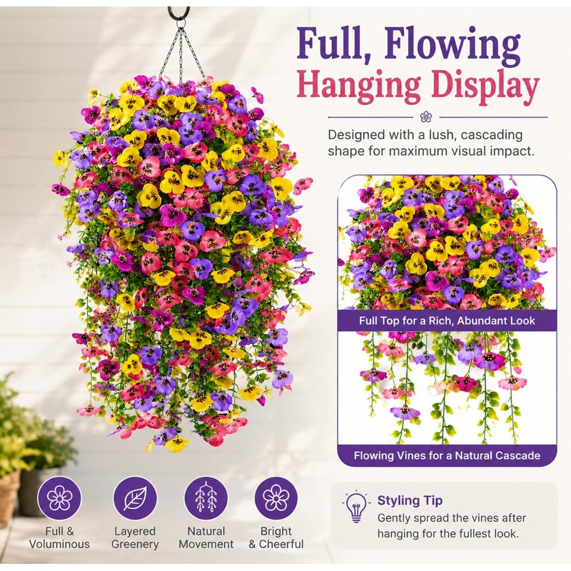 Lifelike Artificial Hanging Flowers for Outdoors – Faux Hanging Plants