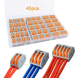 QitinDasen 45Pcs Lever-Nut Wire Connector Set, Conductor Compact Wire Connector (PCT-212/213/215)