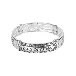 Dicksons King of Kings Ornate Bordered and Smooth Engraved Tile Stretch Bracelet