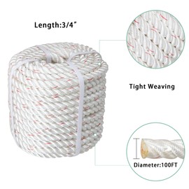 elfinrm Double Braid Polyester Rope, Arborist Rigging Rope High Strength Polyester Rope for Tying, Clothesline, Swing 3/4 Inch x 100 Feet(White/Red)