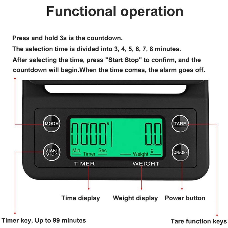 DDS-DUDES Coffee Scales with Timer and LCD Display (3kg, 0.1g)