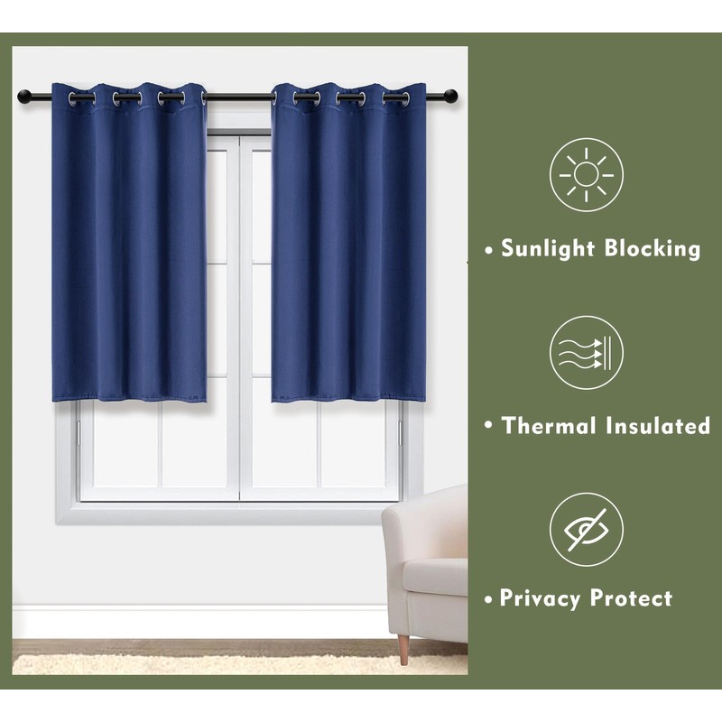 PI Blackout Bedroom Curtains,Thermal Insulated Ring Top Window Treatment,Room Darkening