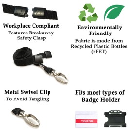 Black Lanyard Neck Strap Lanyards for ID Card Holder Badge Holder Name Tag with Metal Lobster Swivel Clip and Safety Breakway Bulk (1x Lanyard)