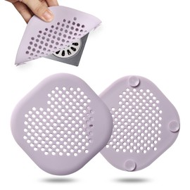 2 Pack Shower Drain Hair Catcher Purple Bathroom Accessories Sturdy Silicone Drain Cover Hair Stopper with Suction Cups for Shower Kitchen Bathroom Heart Shape