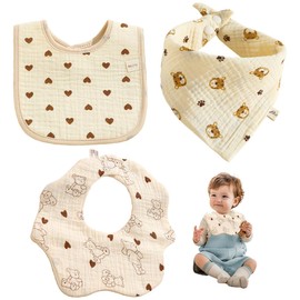 Muslin Baby Bibs, Pack of 3 Drool Bibs Baby, Neckerchief Baby, Super Absorbent Organic Cotton Neckerchief Baby, Bib Baby Muslin