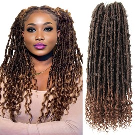 CISINPO Butterfly Locs with Curly End 22 Inch, 6 Packs Boho Distressed Locs Crochet Hair, Bohemian Goddess Faux Butterfly Braids with Wavy Ends (T30, Ombre Medium Dark Brown)