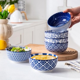 Gibsimi Ceramic Dessert Bowls Set - 11 Oz Small Ice Cream Bowl for kitchen - 4.7 Inch Porcelain Cereal Bowl for Fruits, Salad, Side Dishes, Ramen - Microwave Dishwasher Safe - Set of 6 - Vintage Blue