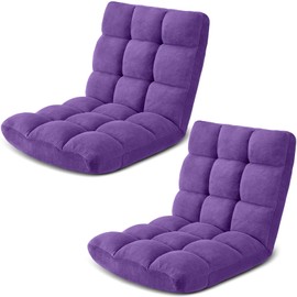 Avocahom Folding Floor Gaming Chair 14-Poistion Adjustable Floor Lazy Sofa Chair 2 Pack w/Breathable Cotton & Skin-Friendly Coral Velve for Adults & Kids Perfect for Reading Gaming Meditating,Purple