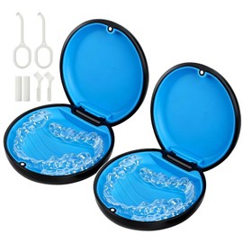 2 Pack Retainer Case, Compatible with Invisalign, Slim Aligner Case with Removal Tool, Aligner Seaters & Brush, Pocket Size Secure Magnetic Closure for Travel - Black