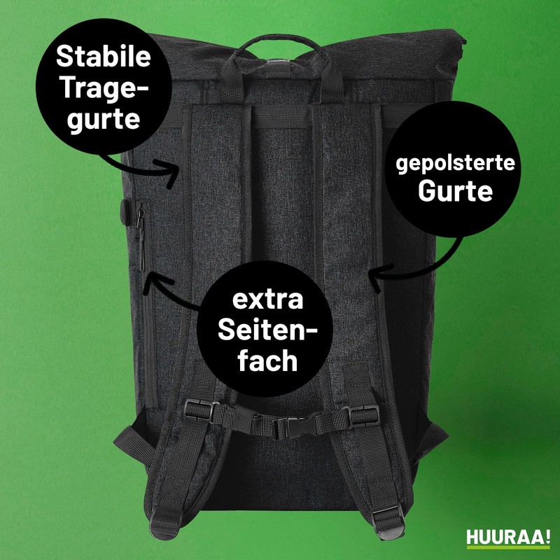 Huuraa Kurierrucksack Baseball Baseballschläger Geschenk 30-44 Liter Black Melange Roll-Top