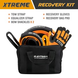 RAYTEEN 4x4 Off-Road Recovery Kit | Includes 33,000lbs x 20ft Tow Strap, 20,000lbs x 8.2ft Tree Saver, 2PCS 62,800lbs Bow Shackle, Recovery Gloves, Carry Bag | Suits for 4x4 Offroad UTV ATV Trucks