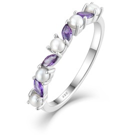YL Purple Amethyst Pearl Ring for Women 925 Sterling Silver Mariquesa Created Birthstone Stackable Rings Eternity bands Jewelry Size 8