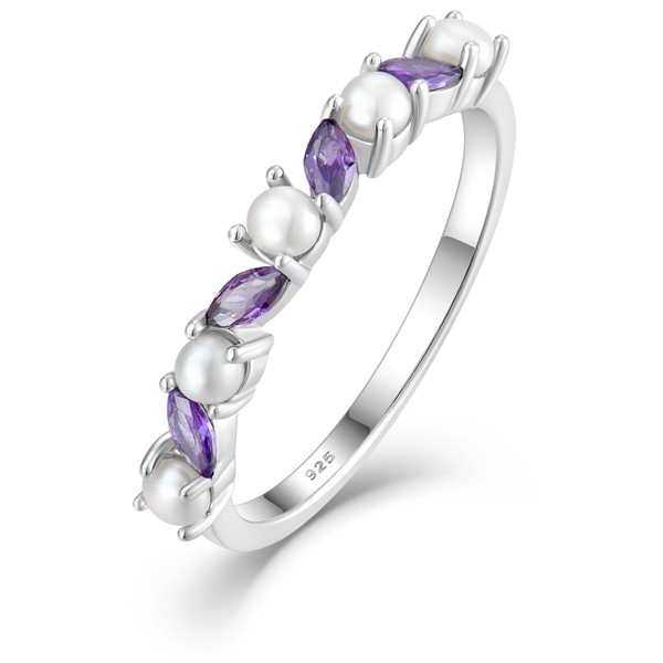 YL Purple Amethyst Pearl Ring for Women 925 Sterling Silver