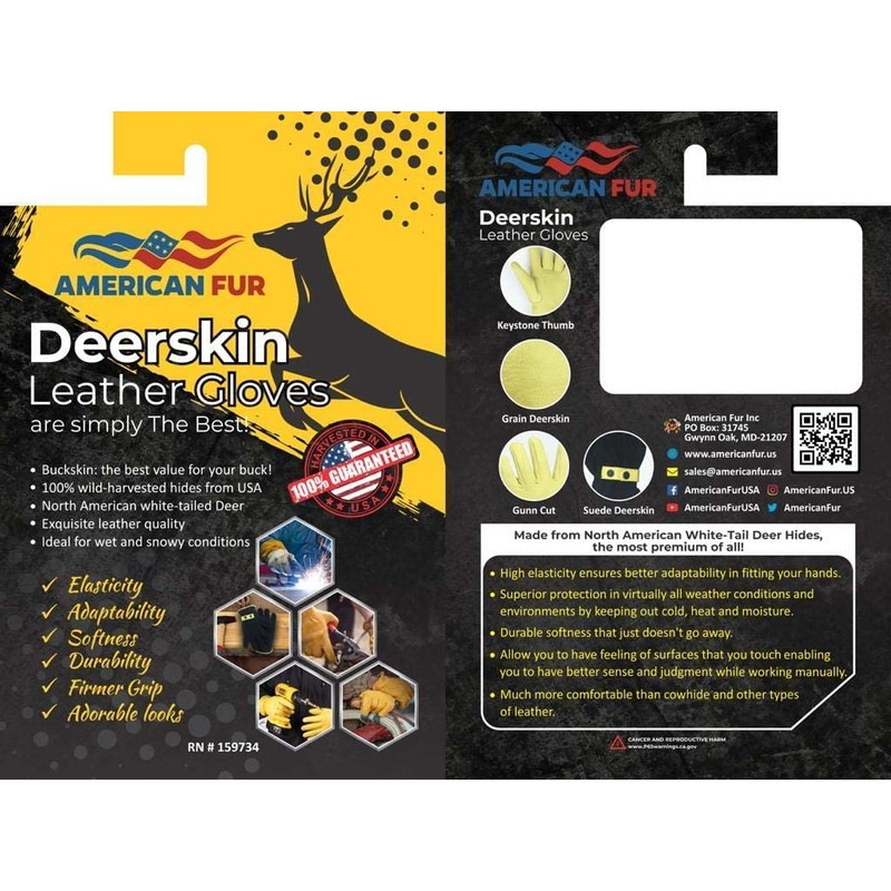 MEN`S FULL GRAIN BLACK DEERSKIN LEATHER GLOVES UN-LINED (American Fur)