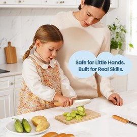 Kibbidea Kids Knife Set for Real Cooking, 4pcs Safe Kitchen Knives for Beginners, Food-grade Stainless Steel Blades for Cutting Chopping, Child First Starter knife, BPA-free (Silver)