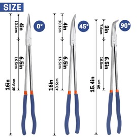 WISEPRO 3 PCS 16 Inch Long Needle Nose Pliers Set, Extra Long Reach Pliers Set with 45°, 90° Bent and Straight Nose Pliers for Narrow Spaces